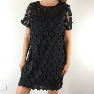 RICKIE FREEMAN for TERI JON Black Floral Crochet Cocktail Dress